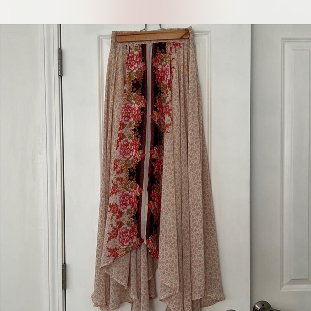 Free People Blush Maxi Skirt with Rose Floral Center Panel